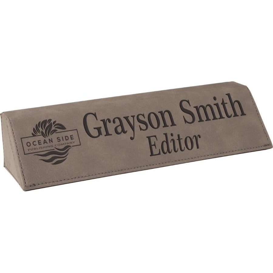 Desk Wedge Leatherette 8 1/2" Black w/Gold Engraving at Artisan Branding Company