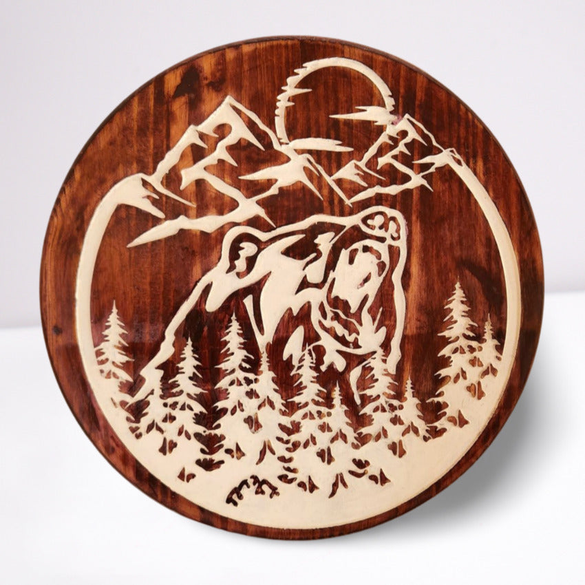Handcrafted home wall decor by Artisan Branding Company. Bear Round