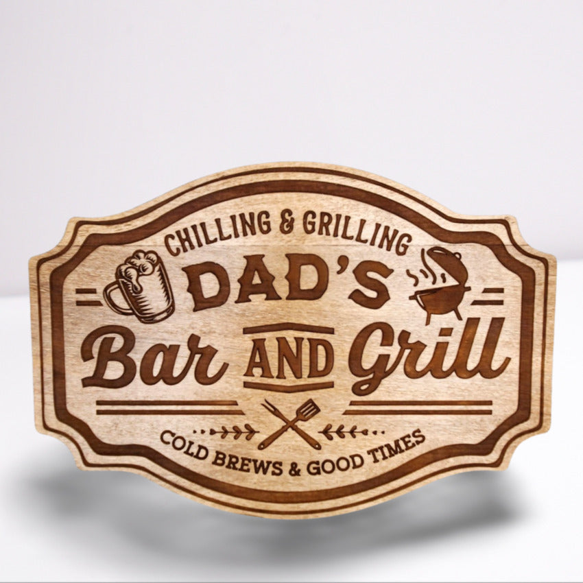 Personalized wood sign decor by Artisan Branding Company. Dad's Bar and Grill