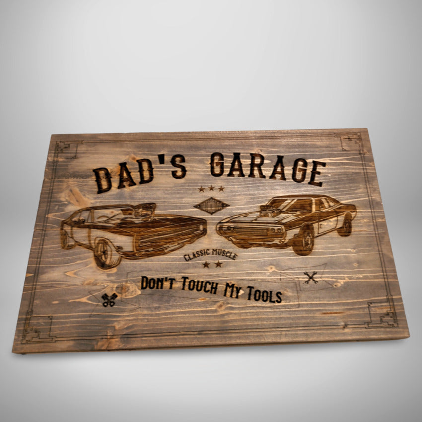 Personalized wood sign decor by Artisan Branding Company. Dad's Garage