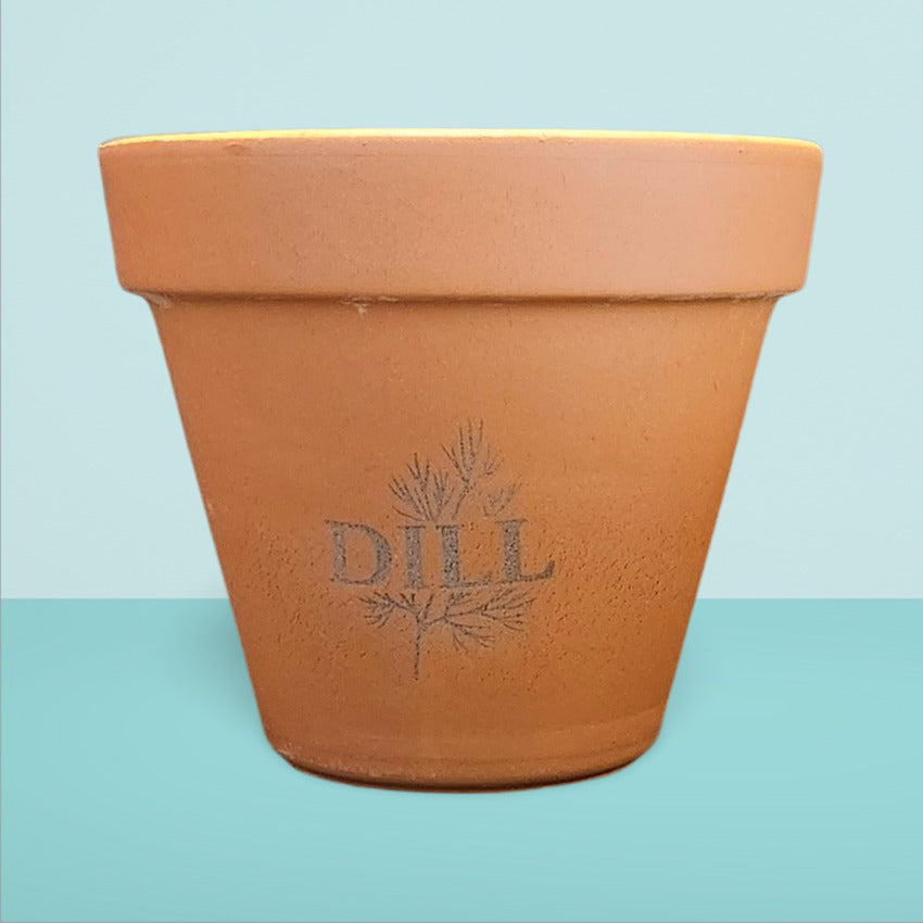 Custom terra cotta flowerpot dill engraving by Artisan Branding Company.