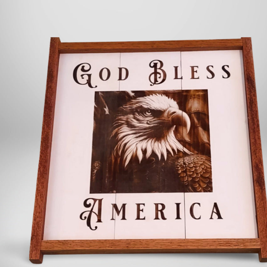 Personalized wood sign decor by Artisan Branding Company. God Bless America