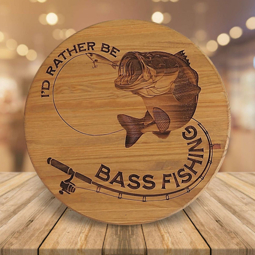 Personalized wood sign decor by Artisan Branding Company. Round Bass Fishing