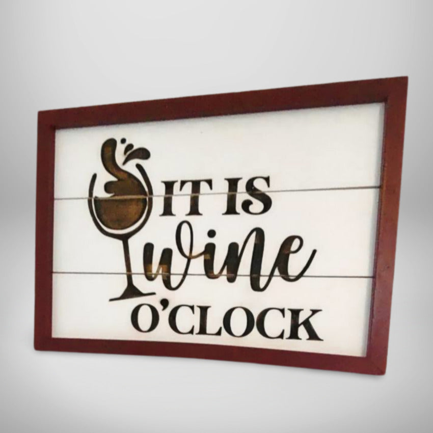 Personalized wood sign decor by Artisan Branding Company. Wine O'Clock