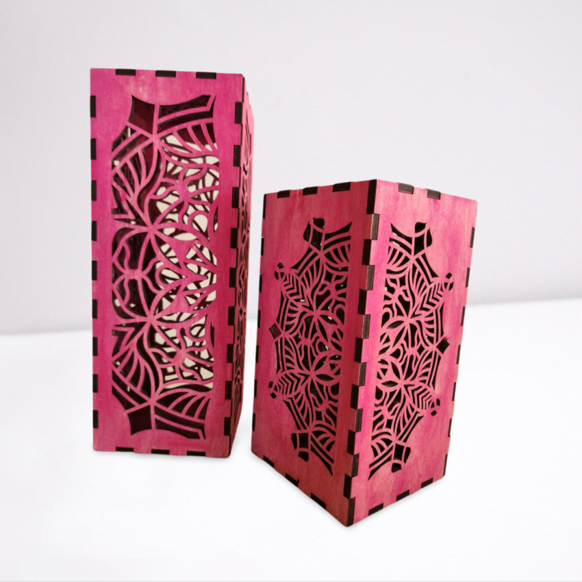 Pink laser engraved light box home decor by Artisan Branding Company.