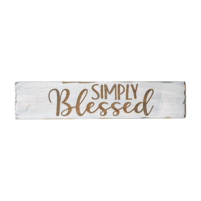 Long wood personalized custom sign by Artisan Branding Company. Simply Blessed