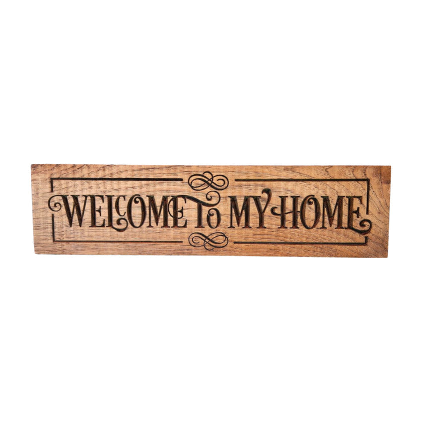 Long wood personalized custom sign by Artisan Branding Company. Welcom My Home