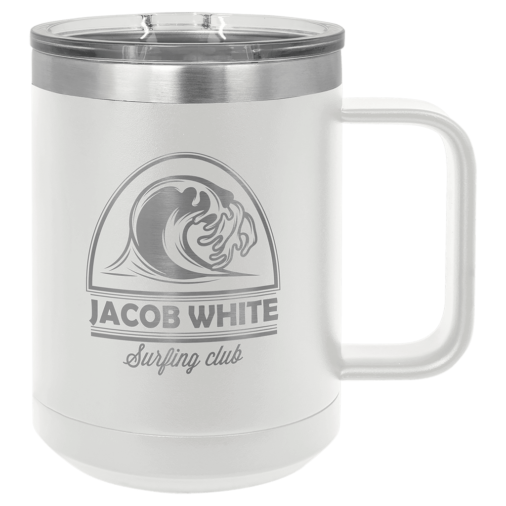 Travel Coffee Mug w/Handle & Slider Lid 15oz -Polar Camel White at Artisan Branding Company