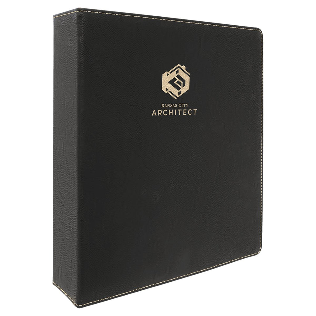 3-Ring Leatherette Binder w/2" Slant D-Rings Black w/Gold Engraving at Artisan Branding Company