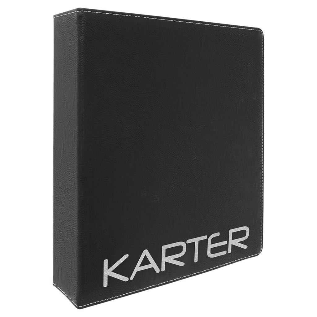 3-Ring Leatherette Binder w/2" Slant D-Rings Black w/Silver Engraving at Artisan Branding Company