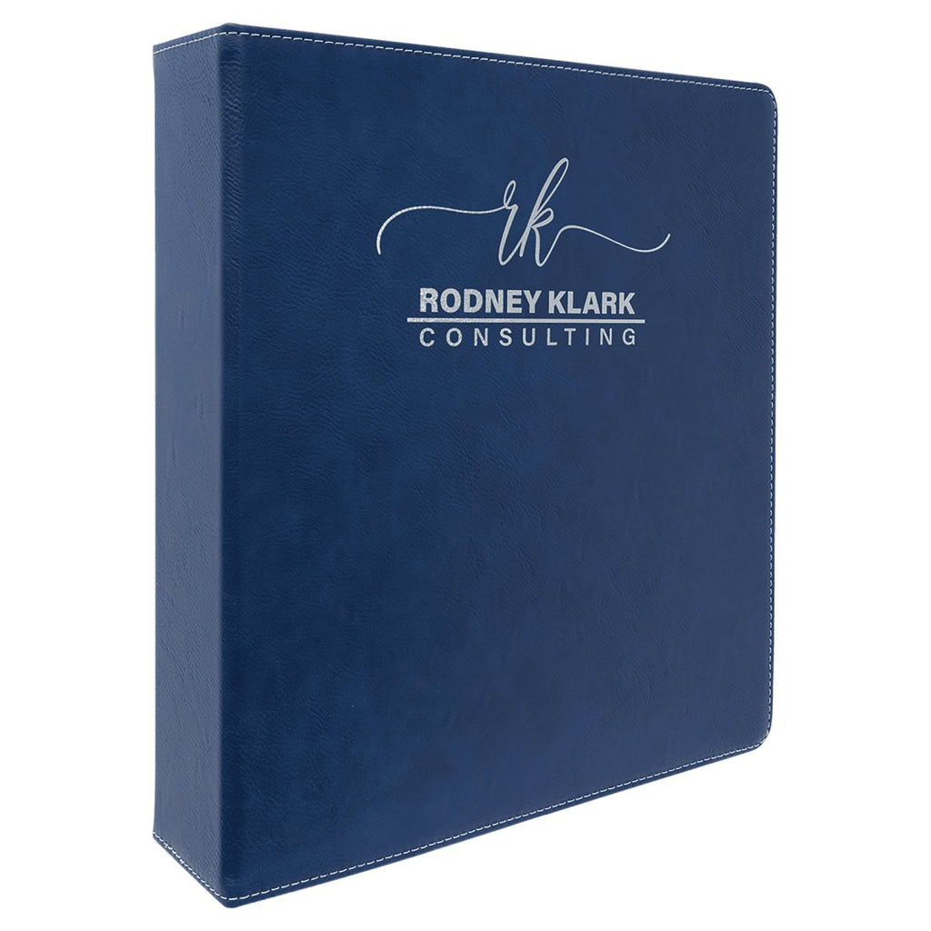 3-Ring Leatherette Binder w/2" Slant D-Rings Blue w/Silver Engraving at Artisan Branding Company