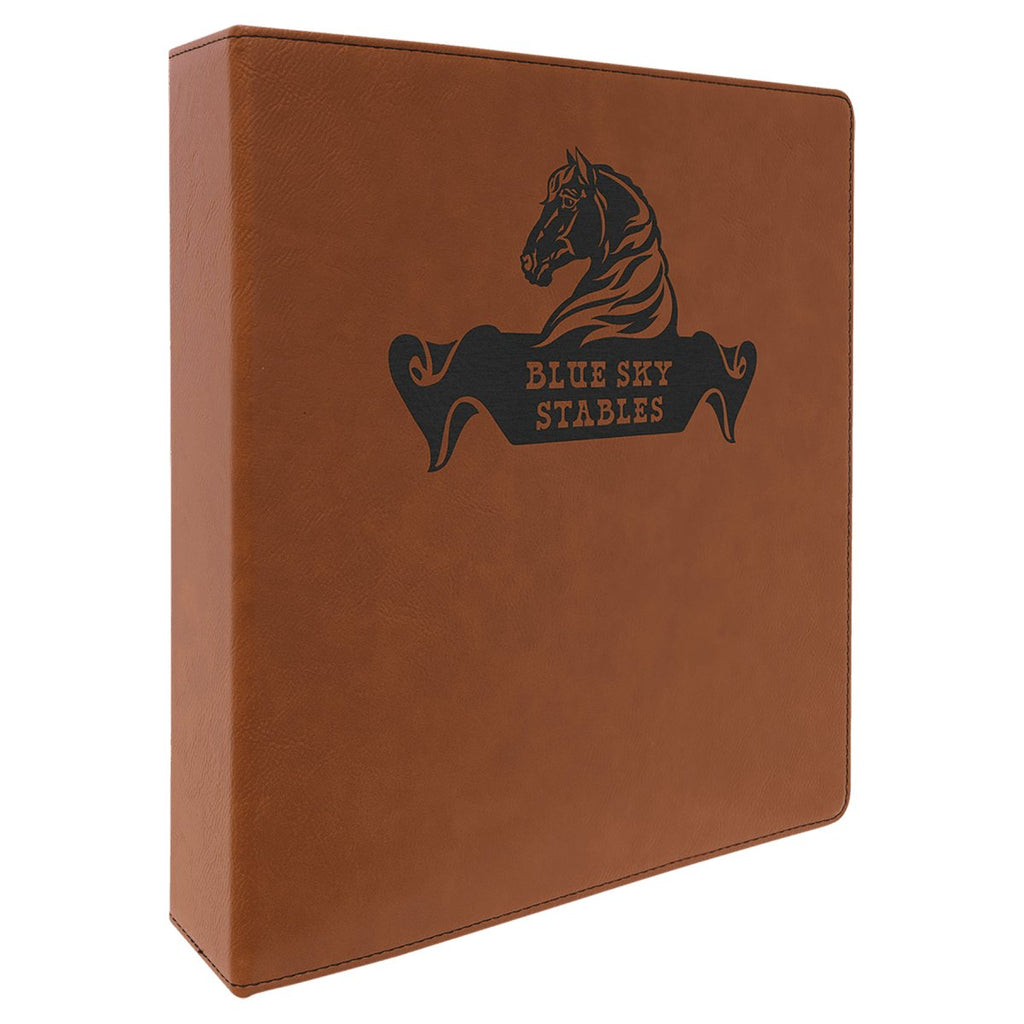 3-Ring Leatherette Binder w/2" Slant D-Rings Rawhide w/Black Engraving at Artisan Branding Company