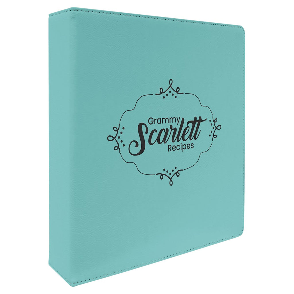 3-Ring Leatherette Binder w/2" Slant D-Rings Teal w/Black Engraving at Artisan Branding Company