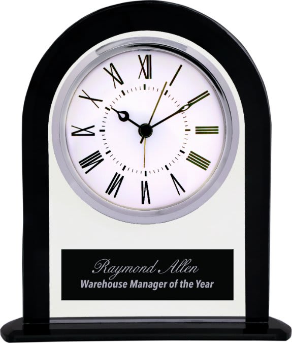 Arch Clock Black and Clear Glass 6 1/4" at Artisan Branding Company