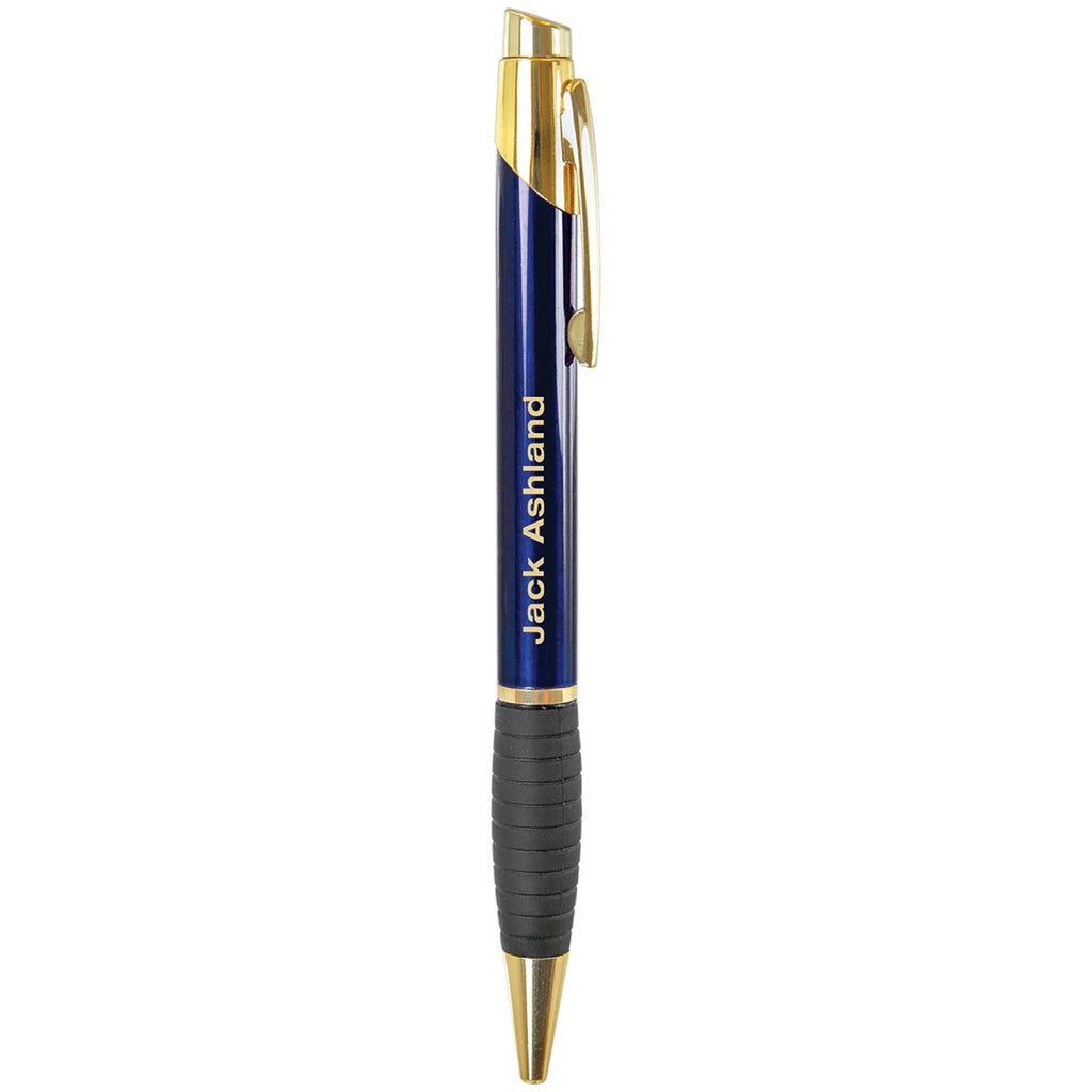 Ballpoint Pen Twist Out with Gripper -Brass Blue at Artisan Branding Company