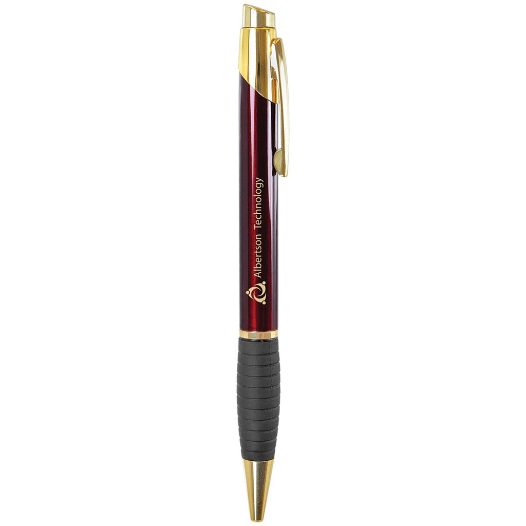 Ballpoint Pen Twist Out with Gripper -Brass Burgundy at Artisan Branding Company