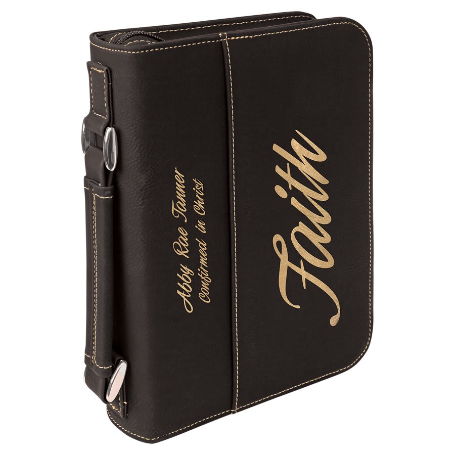 Book/Bible Leatherette Cover 6 3/4" x 9 1/4" Black w/Gold Engraving at Artisan Branding Company