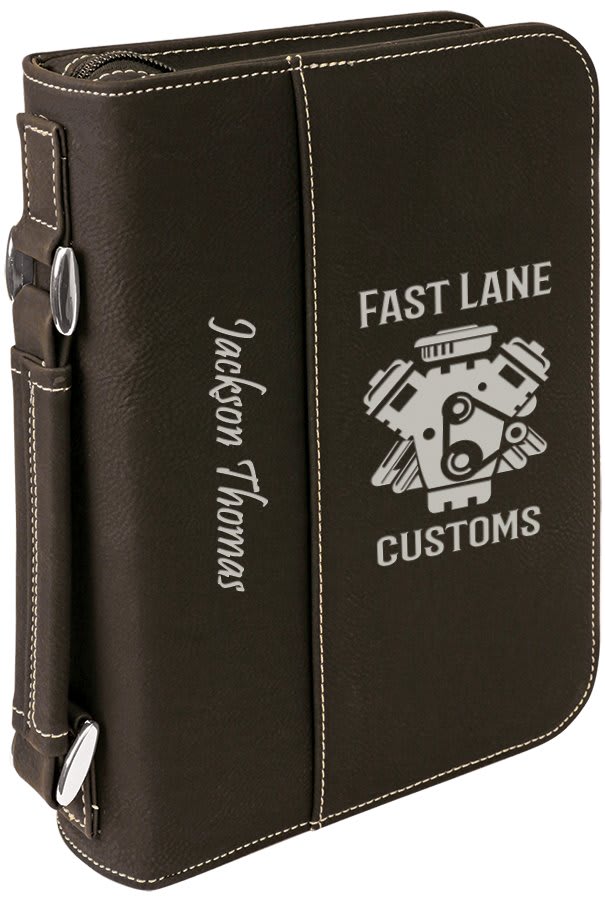 Book/Bible Leatherette Cover 6 3/4" x 9 1/4" Black w/Silver Engraving at Artisan Branding Company