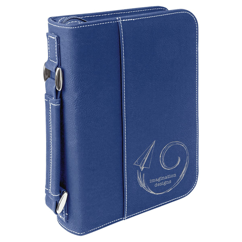 Book/Bible Leatherette Cover 6 3/4" x 9 1/4" Blue w/Silver Engraving at Artisan Branding Company