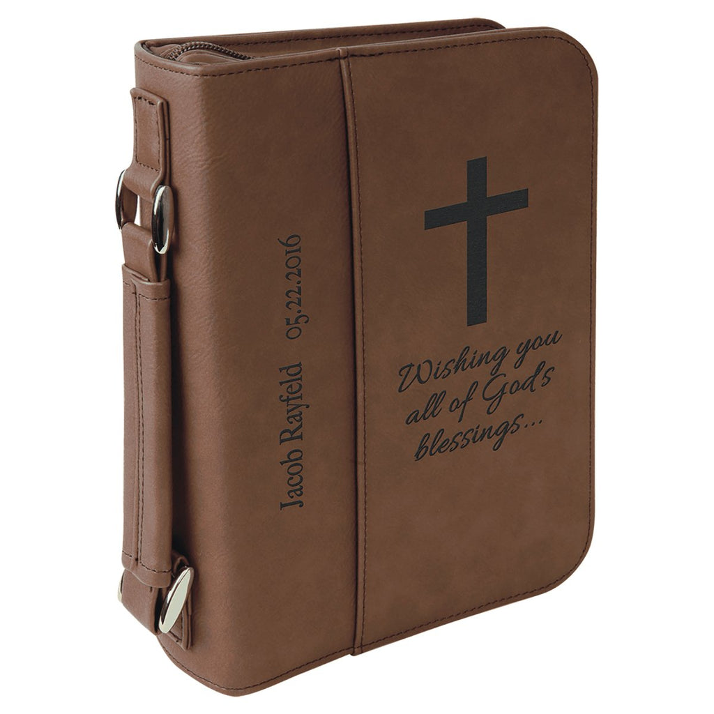 Book/Bible Leatherette Cover 6 3/4" x 9 1/4" Dark Brown w/Black Engraving at Artisan Branding Company