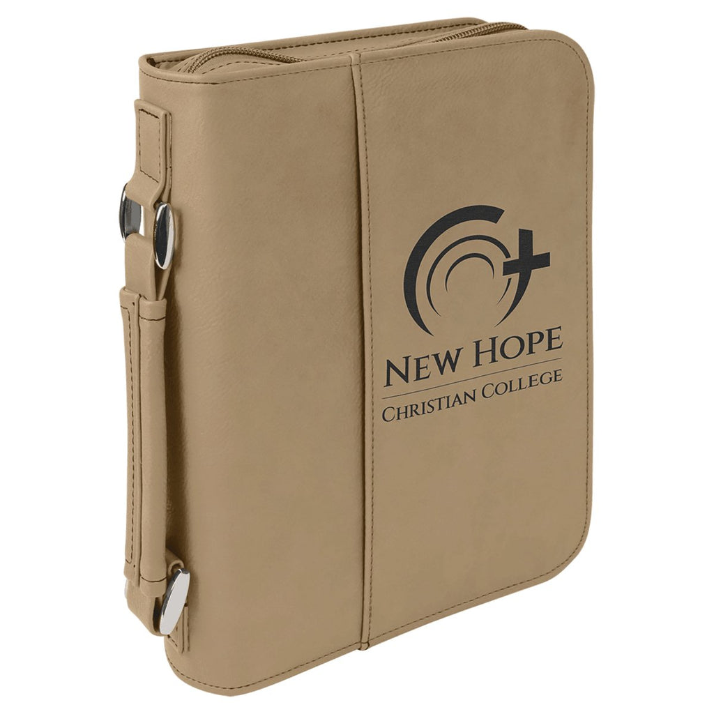 Book/Bible Leatherette Cover 6 3/4" x 9 1/4" Light Brown w/Black Engraving at Artisan Branding Company