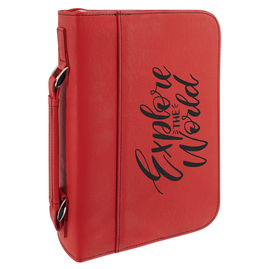 Book/Bible Leatherette Cover 7 1/2" x 10 3/4" Red w/Black Engraving at Artisan Branding Company
