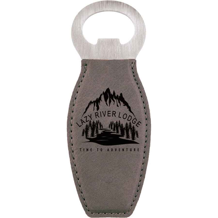 Bottle Opener Leatherette w/Magnet Gray w/Black Engraving at Artisan Branding Company