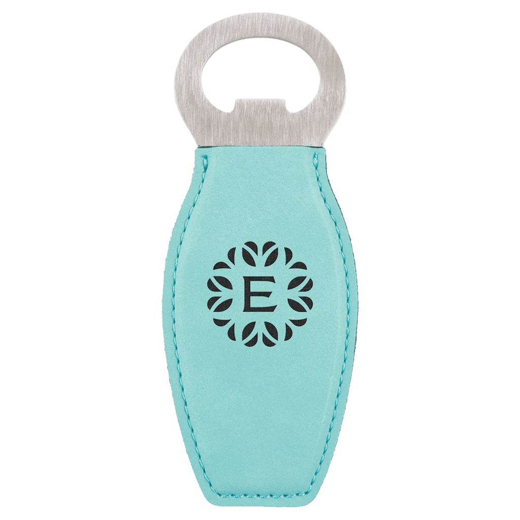 Bottle Opener Leatherette w/Magnet Teal w/Black Engraving at Artisan Branding Company