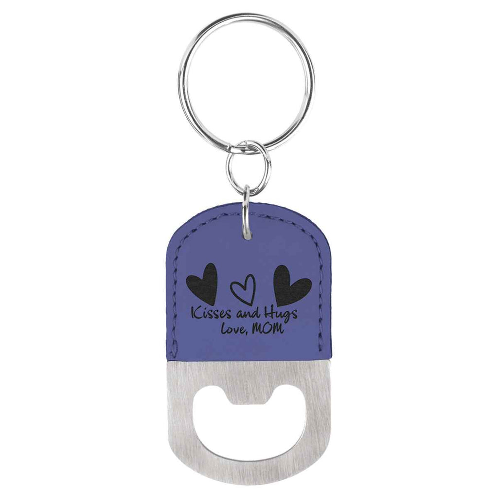 Bottle Opener Oval Leatherette Keychain Purple w/Black Engraving at Artisan Branding Company