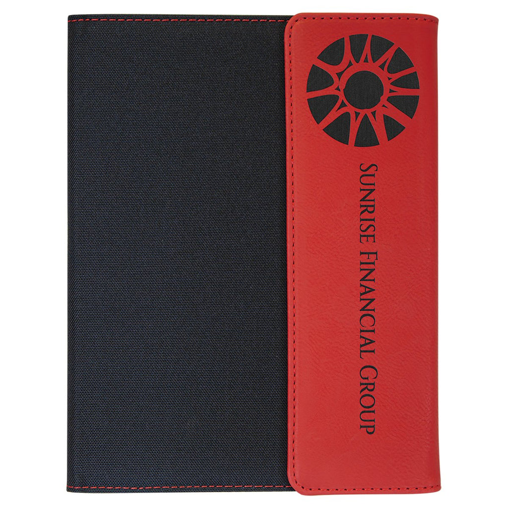 Canvas & Leatherette Portfolio w/Notepad 7"x9" Black & Red w/Black Engraving at Artisan Branding Company