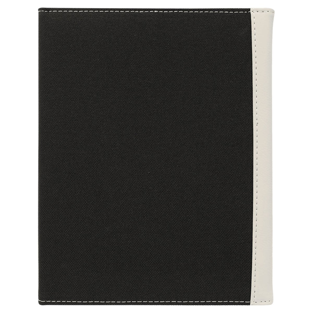 Canvas & Leatherette Portfolio w/Notepad 7"x9" Black & White w/Black Engraving at Artisan Branding Company