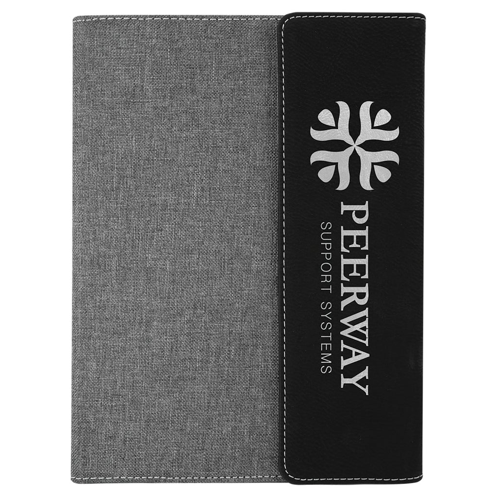 Canvas & Leatherette Portfolio w/Notepad 7"x9" Gray & Black w/Silver Engraving at Artisan Branding Company