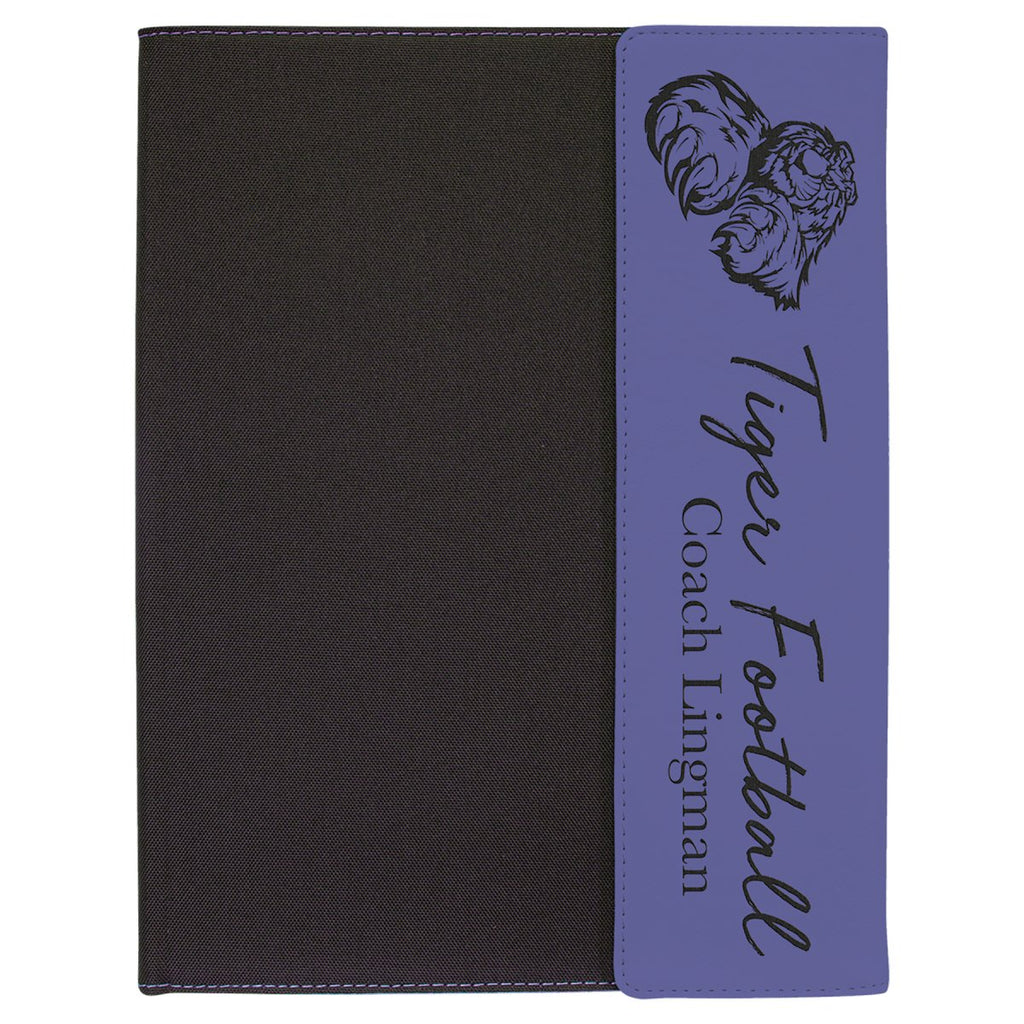 Canvas & Leatherette Portfolio w/Notepad 9 1/2"x12" Black & Purple w/Black Engraving at Artisan Branding Company