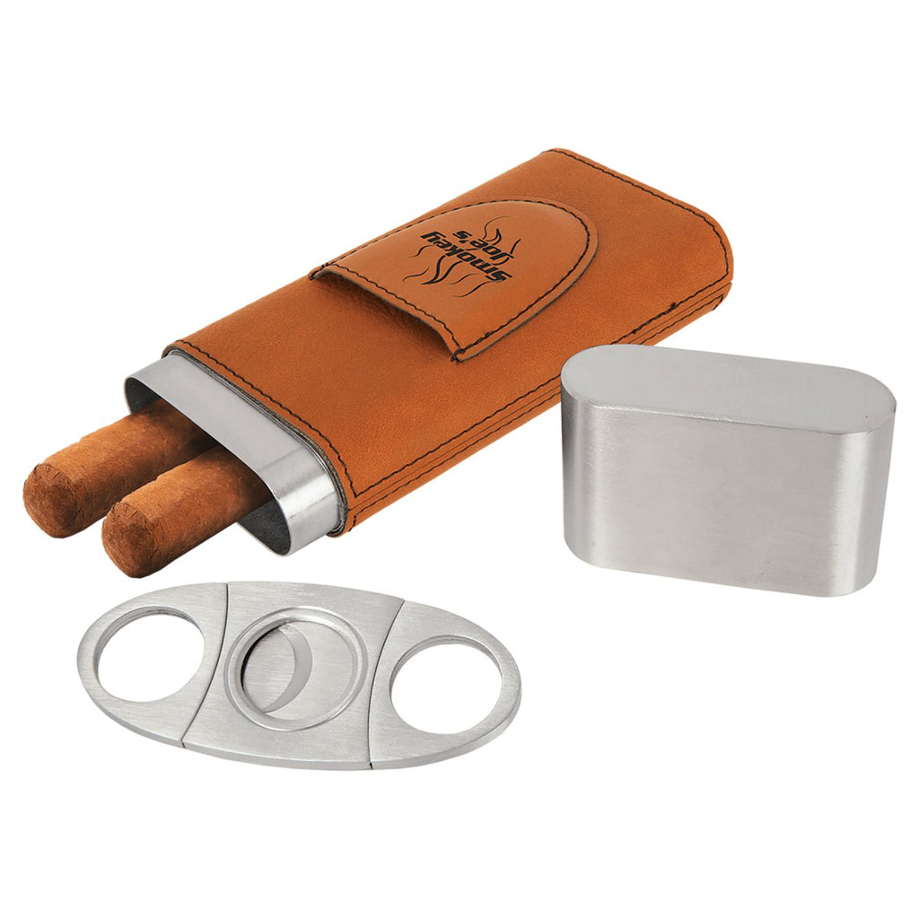 Cigar Case w/Cutter Leatherette Rawhide w/Black Engraving at Artisan Branding Company