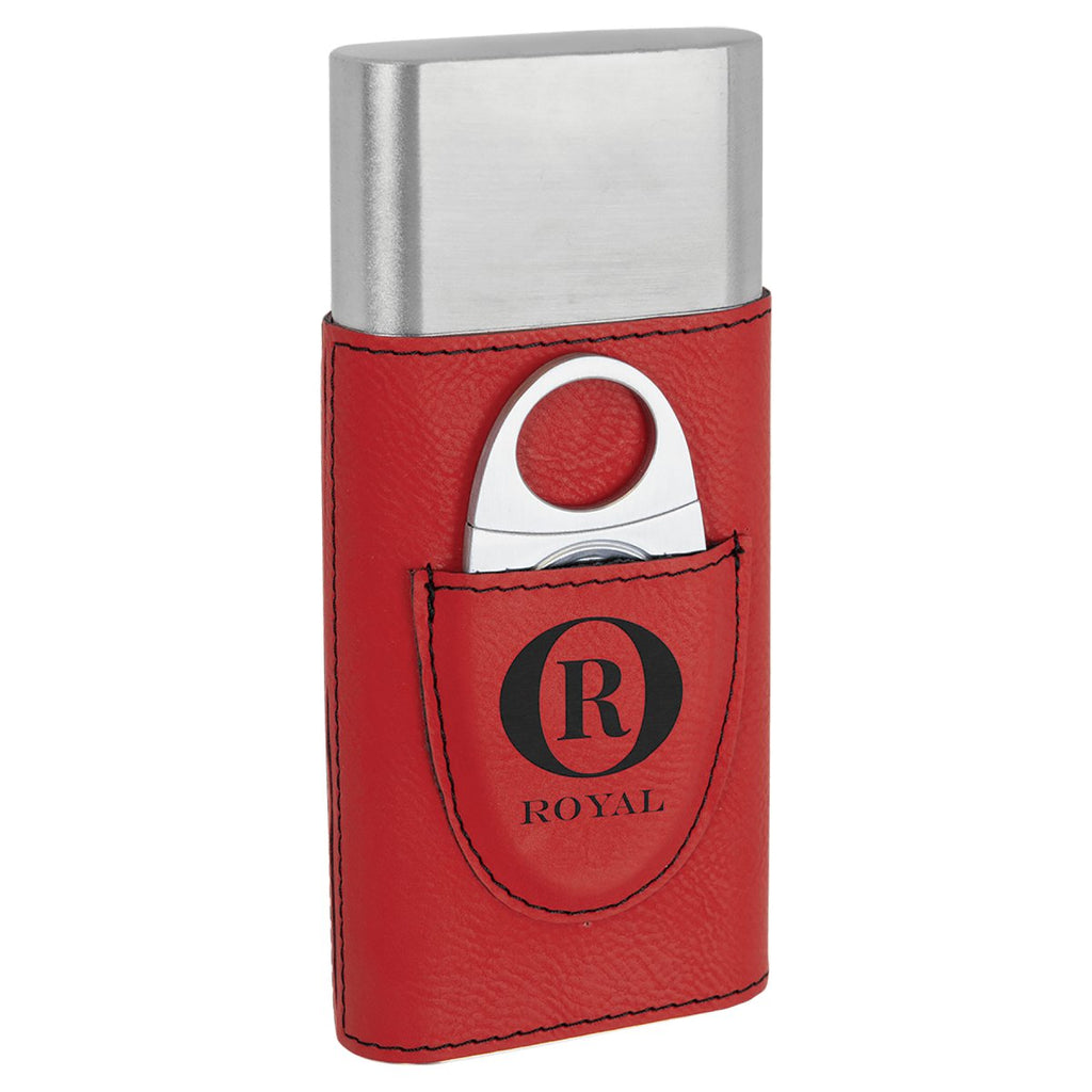 Cigar Case w/Cutter Leatherette Red w/Black Engraving at Artisan Branding Company