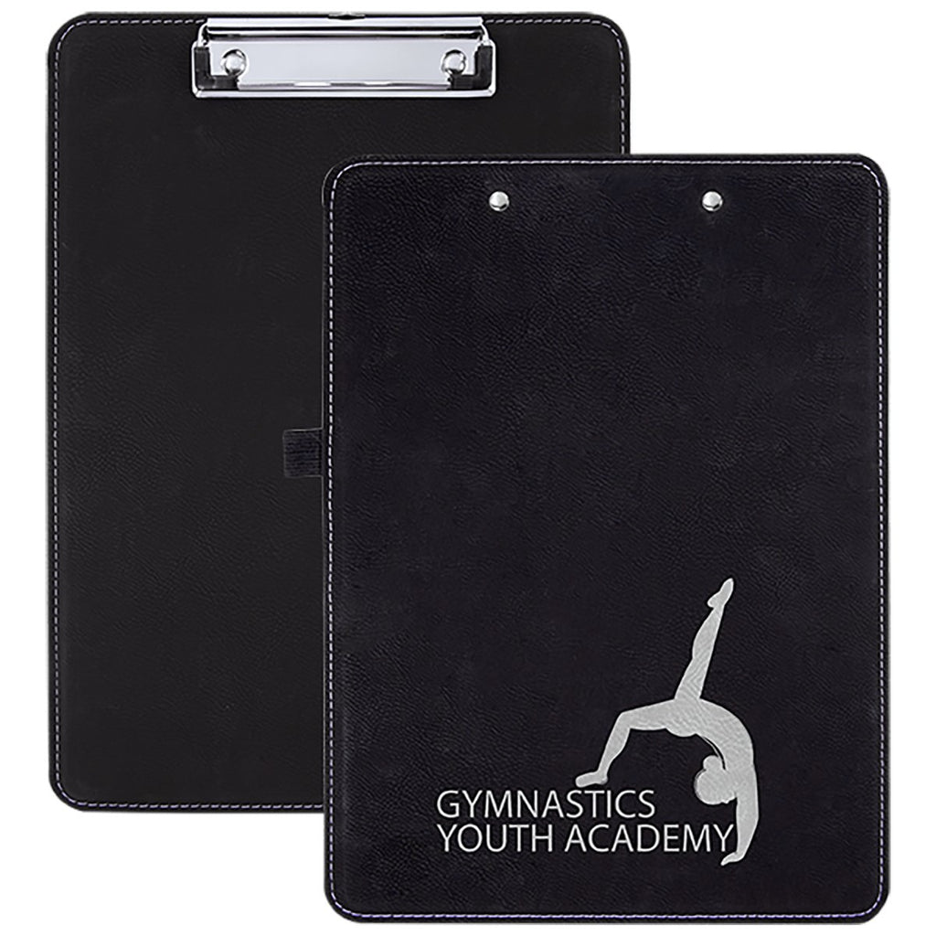 Clipboard Leatherette 9" x 12 1/2" Black w/Silver Engraving at Artisan Branding Company
