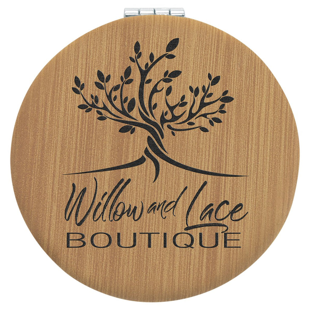 Compact Mirror Leatherette 2 1/2" Bamboo w/Black Engraving at Artisan Branding Company