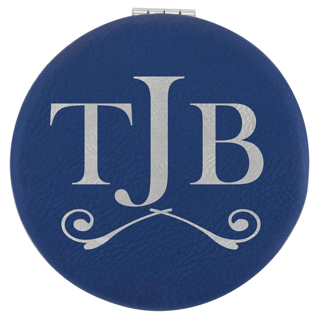 Compact Mirror Leatherette 2 1/2" Blue w/Silver Engraving at Artisan Branding Company