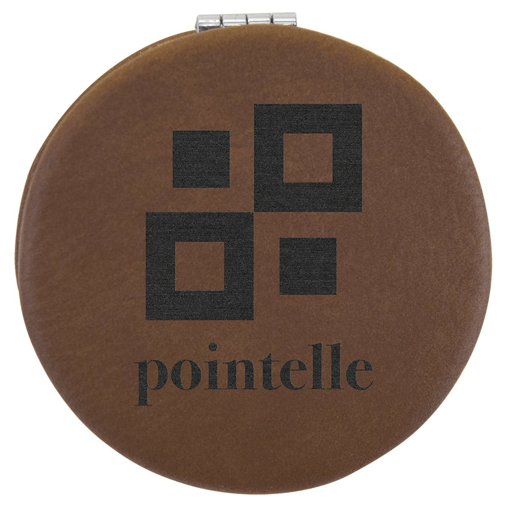 Compact Mirror Leatherette 2 1/2" Dark Brown w/Black Engraving at Artisan Branding Company