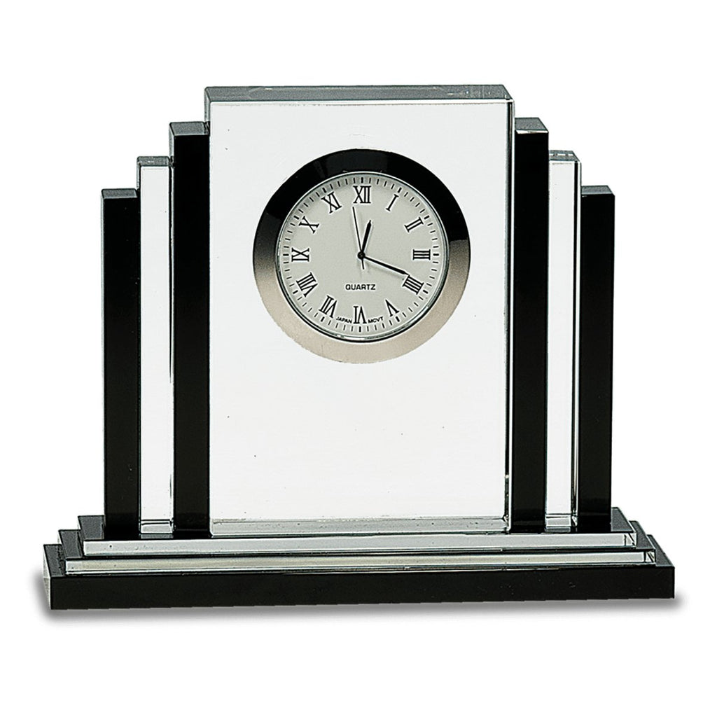 Crystal Step Clock Clear and Black 6" at Artisan Branding Company