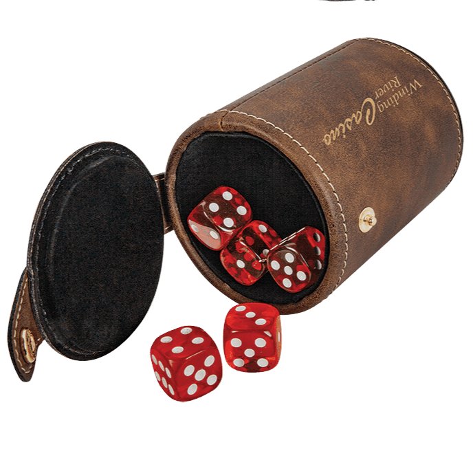 Dice Leatherette Cup Set w/Dice Black w/Gold Engraving at Artisan Branding Company