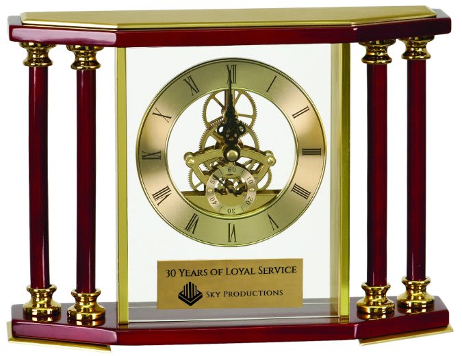 Executive 4-Pillar Gold & Rosewood Piano Finish Clock 7 1/4" at Artisan Branding Company
