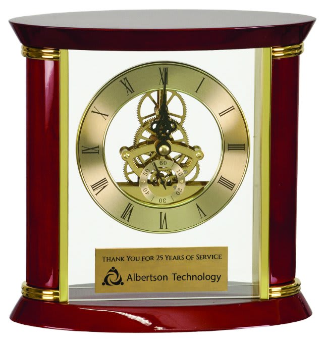 Executive Gold & Rosewood Piano Finish Clock 7 3/4" at Artisan Branding Company