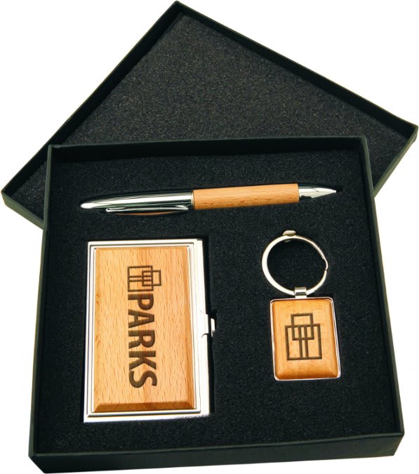 Gift Set with Business Card Case, Pen & Keychain at Artisan Branding Company