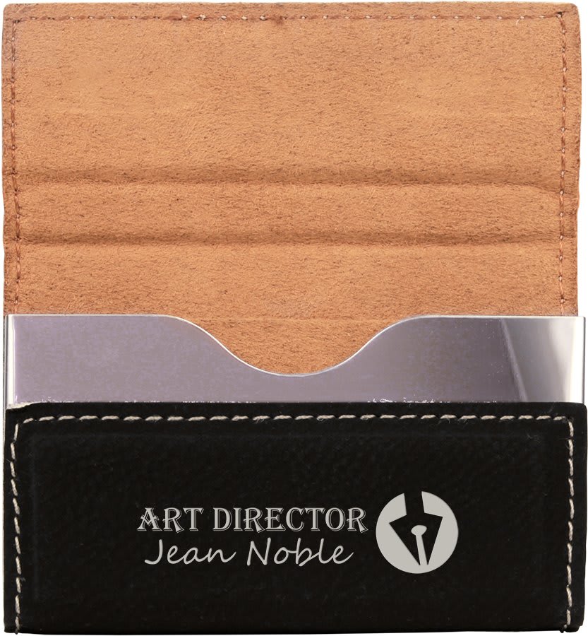 Hard Business Card Holder Leatherette Black w/Silver Engraving at Artisan Branding Company