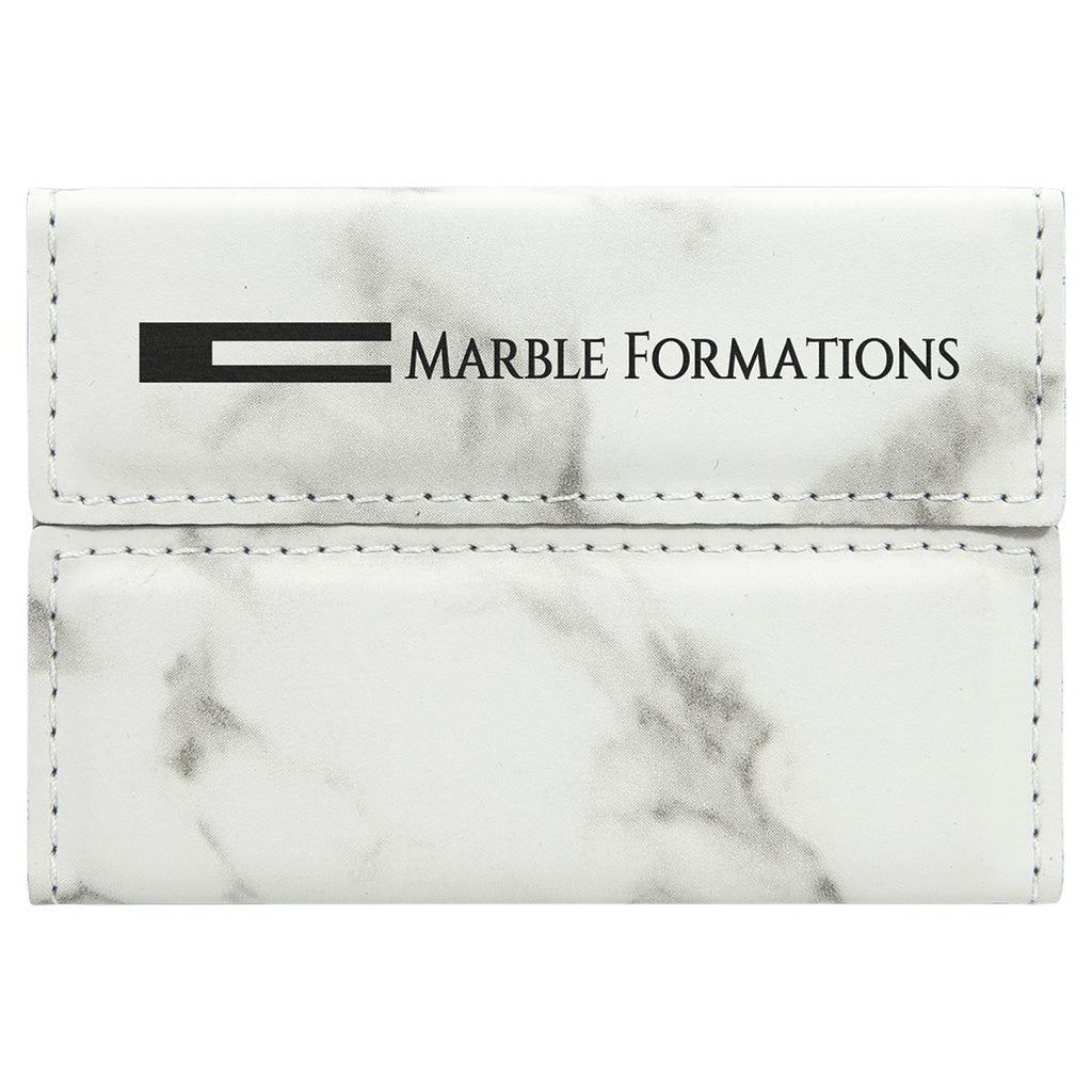 Hard Business Card Holder Leatherette White Marble w/Black Engraving at Artisan Branding Company