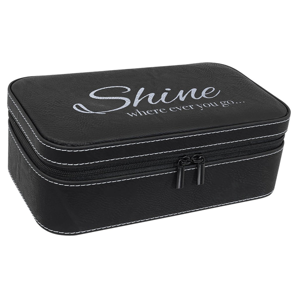 Jewelry Box 7 1/2" X 4 1/2" -Leatherette Black w/Silver Engraving at Artisan Branding Company