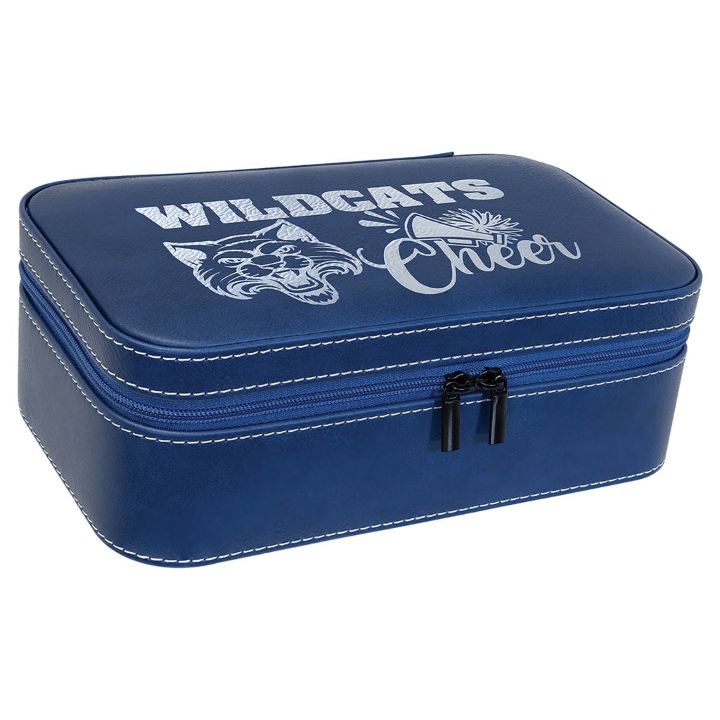 Jewelry Box 7 1/2" X 4 1/2" -Leatherette Blue w/Silver Engraving at Artisan Branding Company