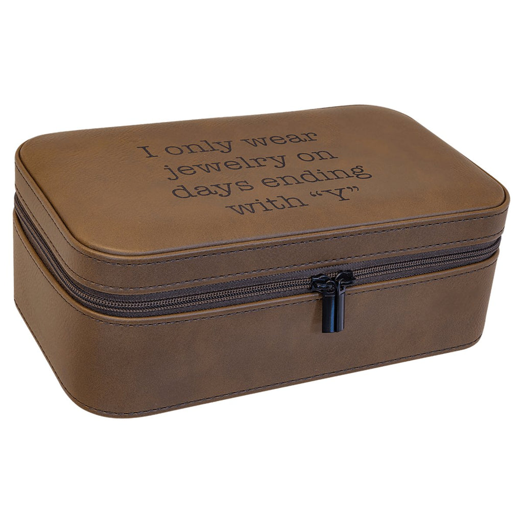 Jewelry Box 7 1/2" X 4 1/2" -Leatherette Dark Brown w/Black Engraving at Artisan Branding Company