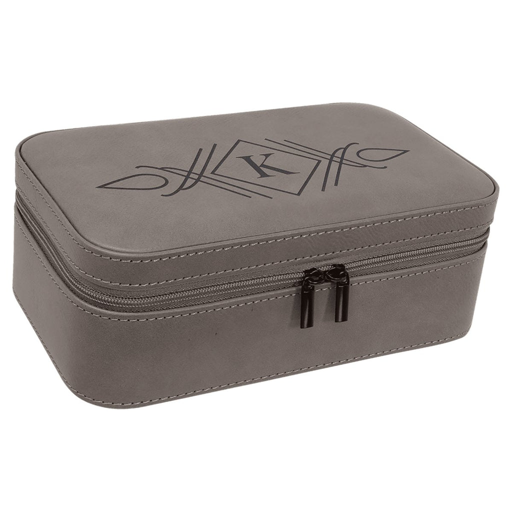 Jewelry Box 7 1/2" X 4 1/2" -Leatherette Gray w/Black Engraving at Artisan Branding Company